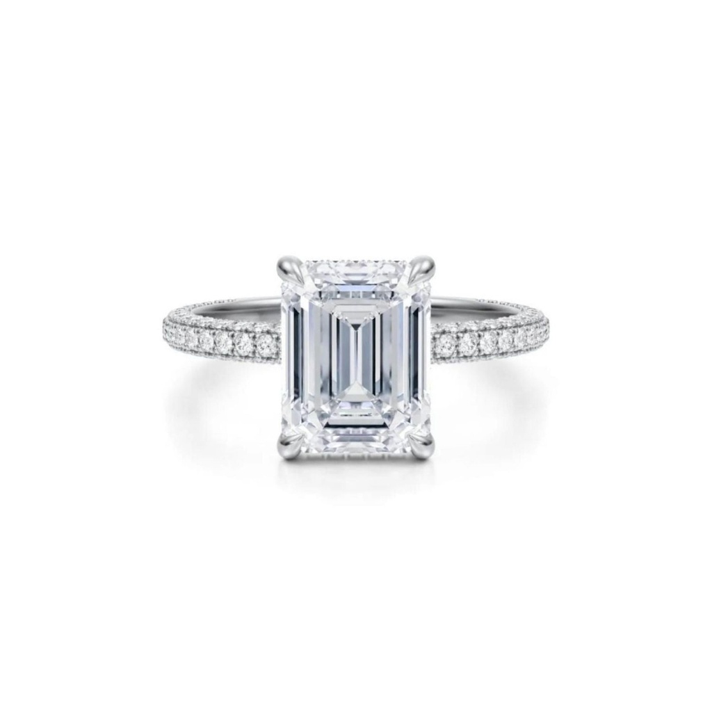  Emerald Cut Moissanite Hidden Halo Ring 