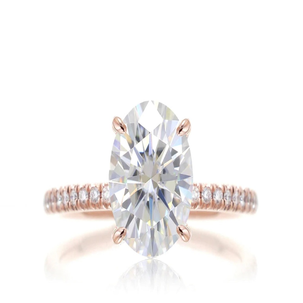  Oval Shaped Hidden Halo Engagement Ring For Women