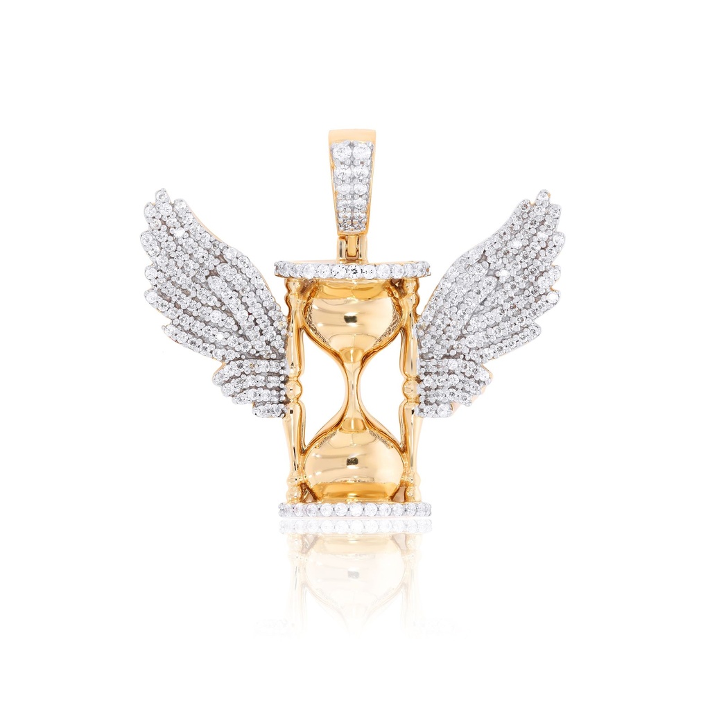 Round Diamond Hourglass With Wings Luxurious Pendant 