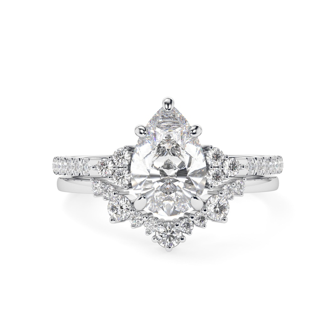 Pear Cut Moissanite Engagement Ring Set Unique Rose Gold Engagement Ring Vintage Curved Diamond Wedding Bridal Anniversary Gift For Women