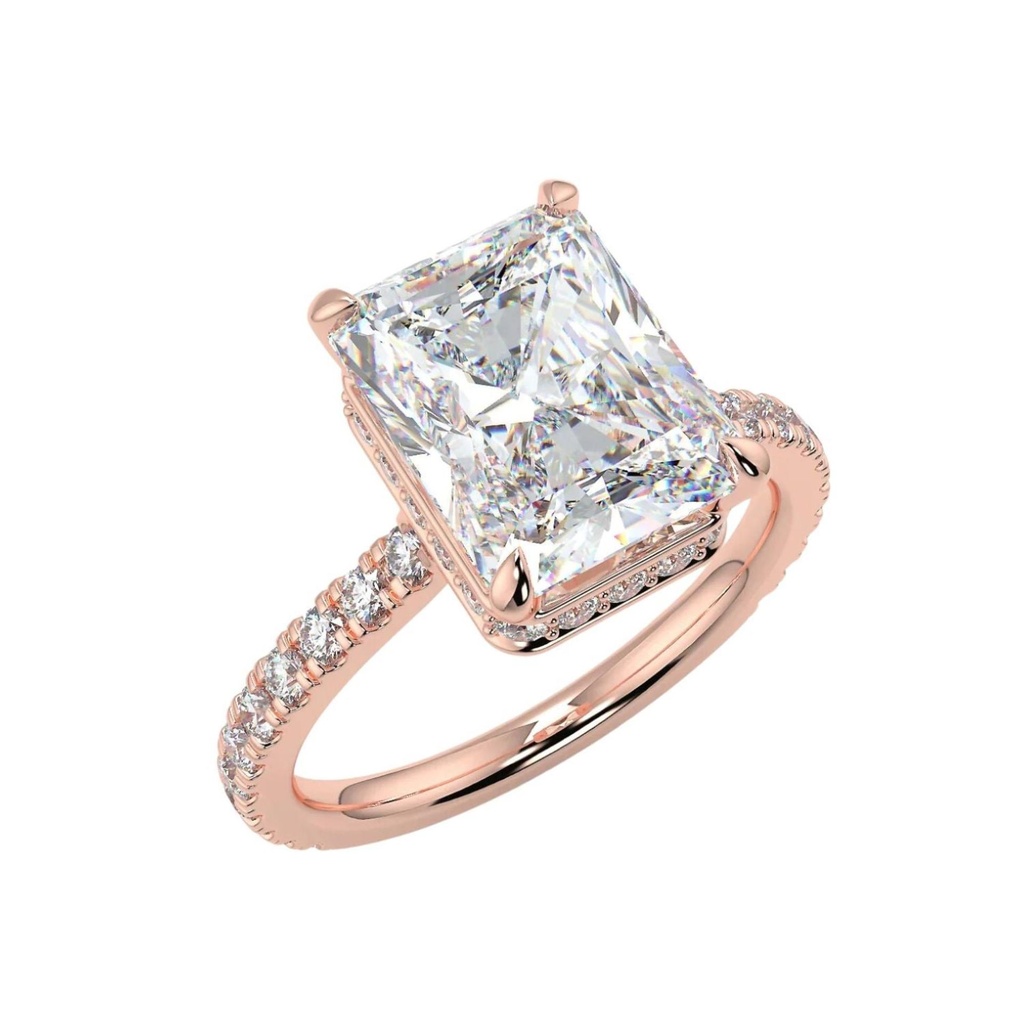 Radiant Shape Hidden Halo Engagement Ring For Women
