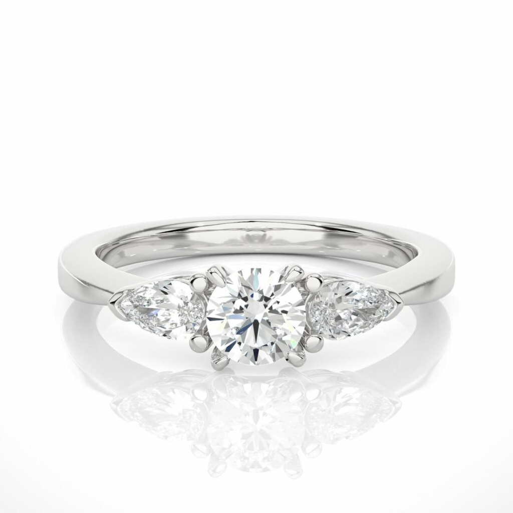  Round And Pear Cut Prong Set Three Stone Diamond Ring For Women
