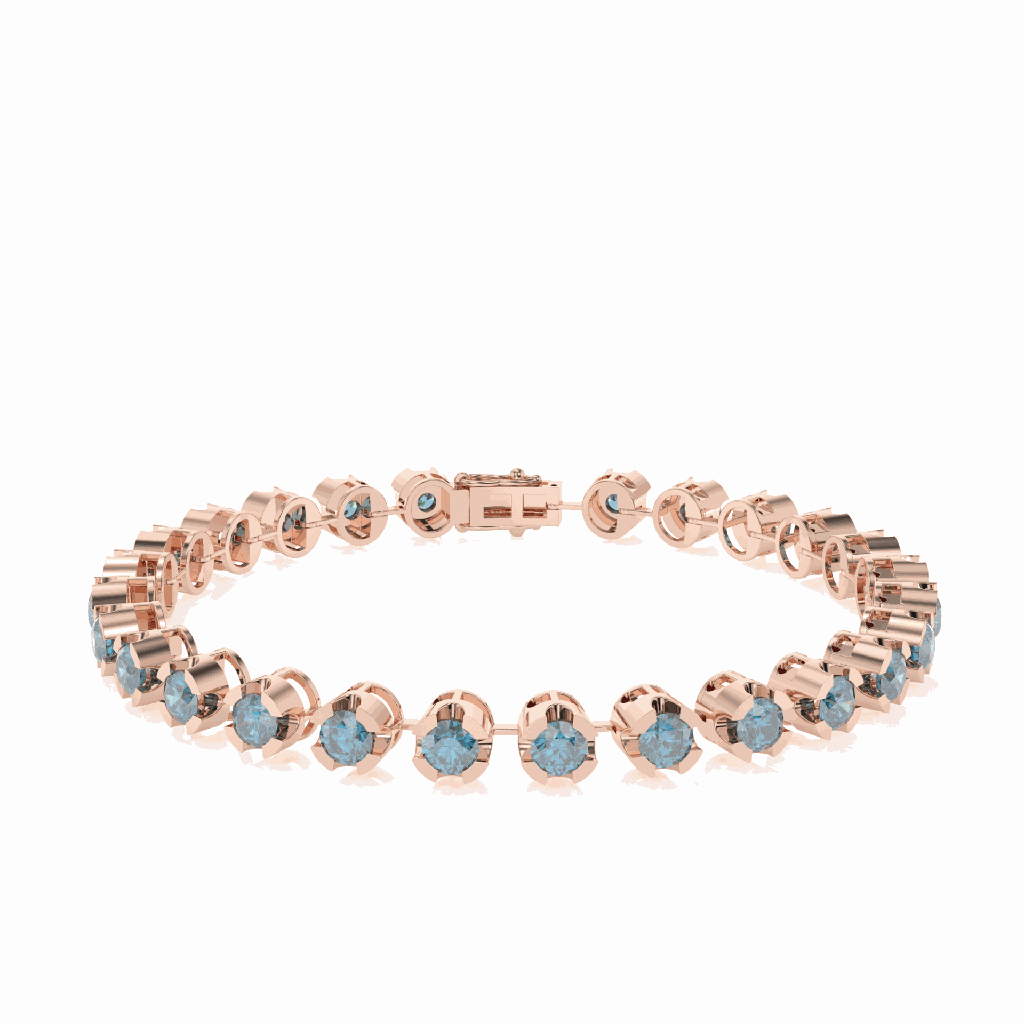 Blue Round stone Sterling Silver Tennis Bracelet For Women