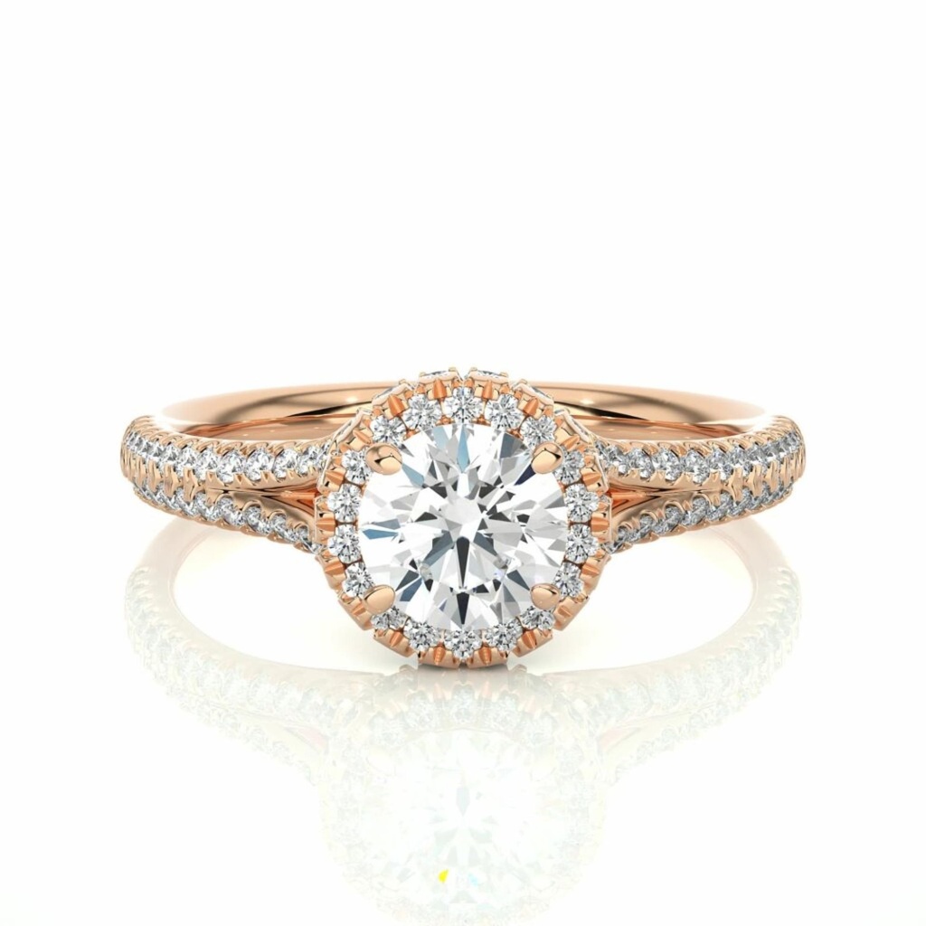Round Cut Split Shank Halo Diamond Engagement Ring For Women