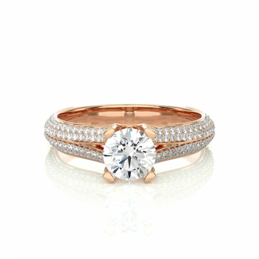  Round Cut Prong Set Split Shank Diamond Engagement Ring For Women