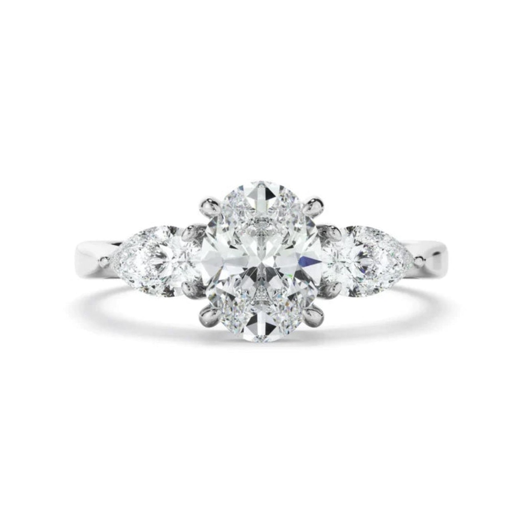 Oval And Pear Cut Three Stone Lab Diamond Engagement Ring