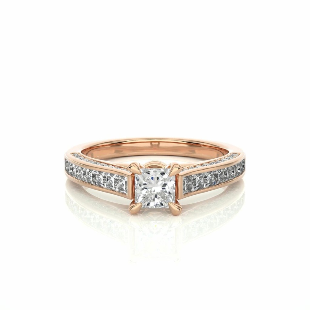  Princess Cut Solitaire With Accent Diamond Engagement Ring For Women