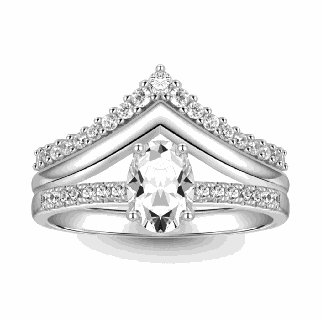  Oval Cut Lab Diamond Bridal Ring Set In White Gold