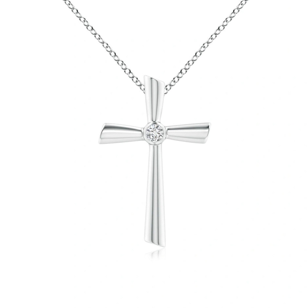  Round Shape Bezel Set Diamond Cross Pendent In White Gold
