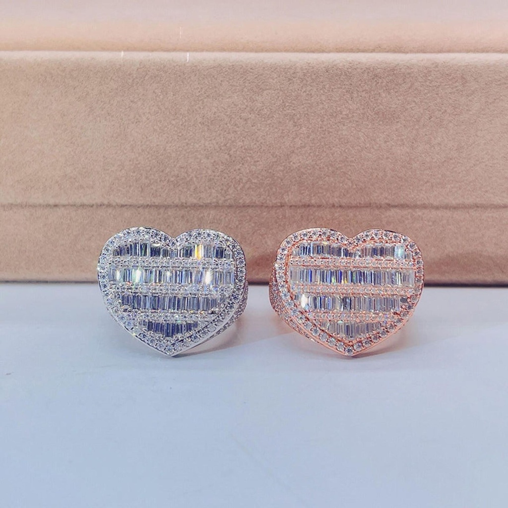 Round And Baguette Heart Shape Diamond Hip Hop Ring for Women