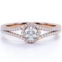  Round cut Moissanite and Diamond Halo Engagement Ring in 10k Rose Gold