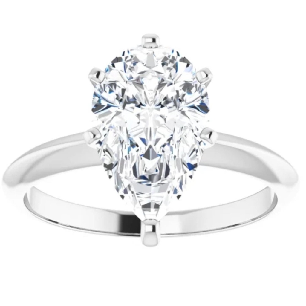 Pear Moissanite Solitaire Engagement Ring 14k White Yellow or Rose Gold