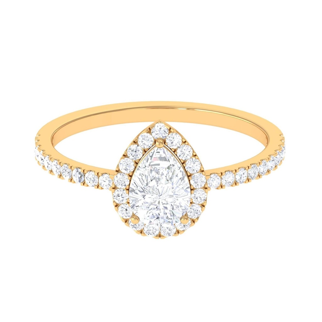 Teardrop Engagement Ring for Women - Pear Shape Moissanite Halo,18K Yellow Gold