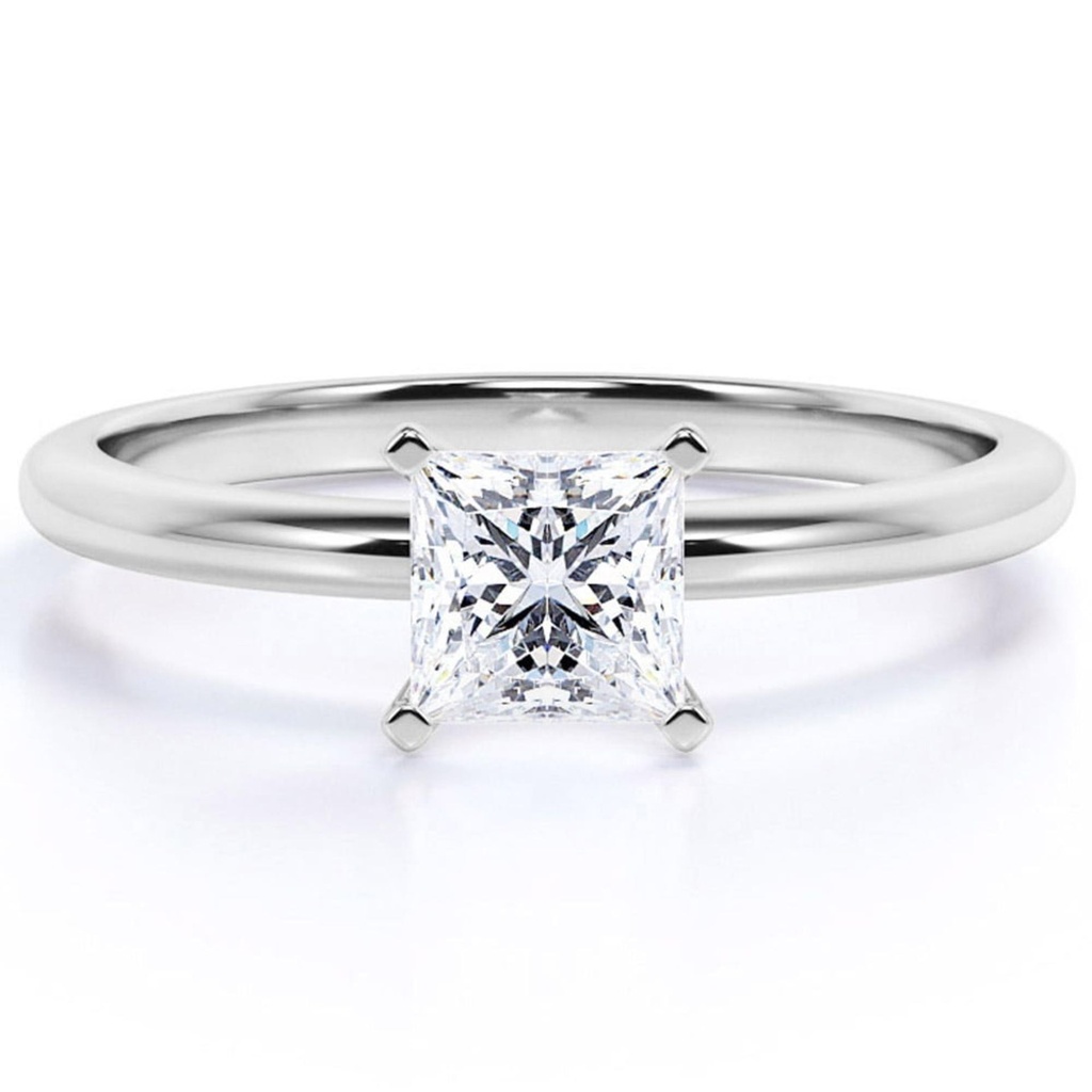 Princess Cut solitaire Moissanite Engagement Ring in 18k White Gold Over Silver