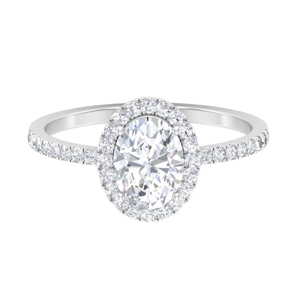 Classic Oval Moissanite Engagement Ring with Halo, 10K White Gold