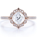 Cushion cut Moissanite engagement ring for Her in 18k Rose Gold Over Silver