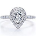  Certified Pave Style Pear-Shaped Moissanite Double Halo Cluster Engagement Ring in 18K White Gold Plating over Silver