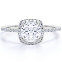  Cushion Cut Moissanite Engagement Ring in 18k White Gold Over Silver Flawless Ring