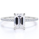 emerald cut Moissanite Solitaire Engagement Ring in 18k White Gold Over Silver