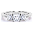 Modern 1 Carat Princess Cut Moissanite - 3 Stone Engagement Ring - Past Present Future Ring - 18K White Gold over Silver