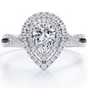 Pear Shape Moissanite - Infinity Twisted Shank - Duo Halo Cluster Engagement Ring - 18K White Gold Plating over Silver
