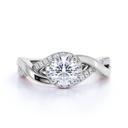 Round Moissanite - Pave - Twisted Band - Infinity - Swirl Engagement Ring - 18K White Gold over Silver