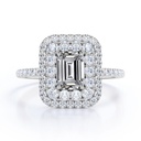  Emerald Cut Moissanite Engagement Ring - Bridal Ring - Double Halo Ring - Cluster Ring - 18k White Gold Over Silver