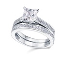  Princess Cut Moissanite Wedding Set - Bridal Set - Handmade Ring - 18k White Gold Over Silver