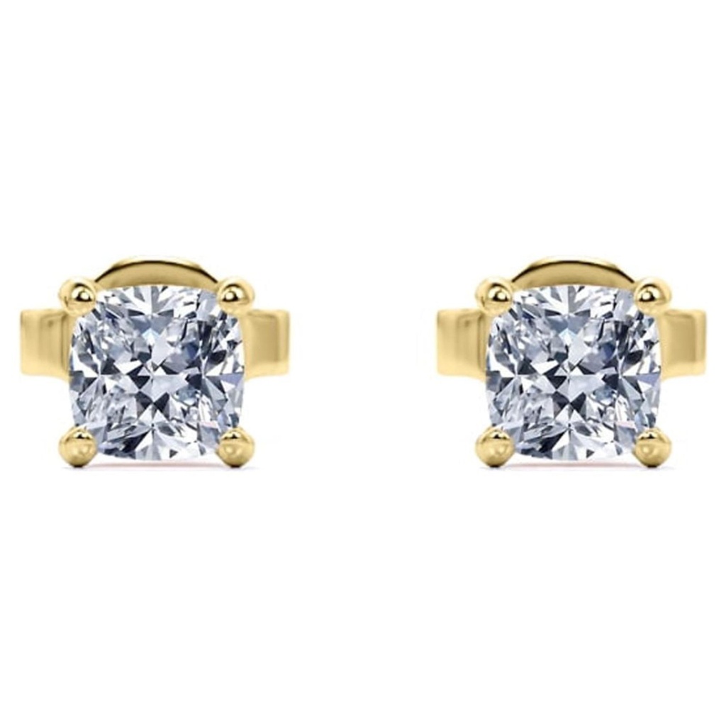 Cushion Cut Moissanite 4 Prong Solitaire Stud Earrings In 18K Yellow Gold Plating Over Silver