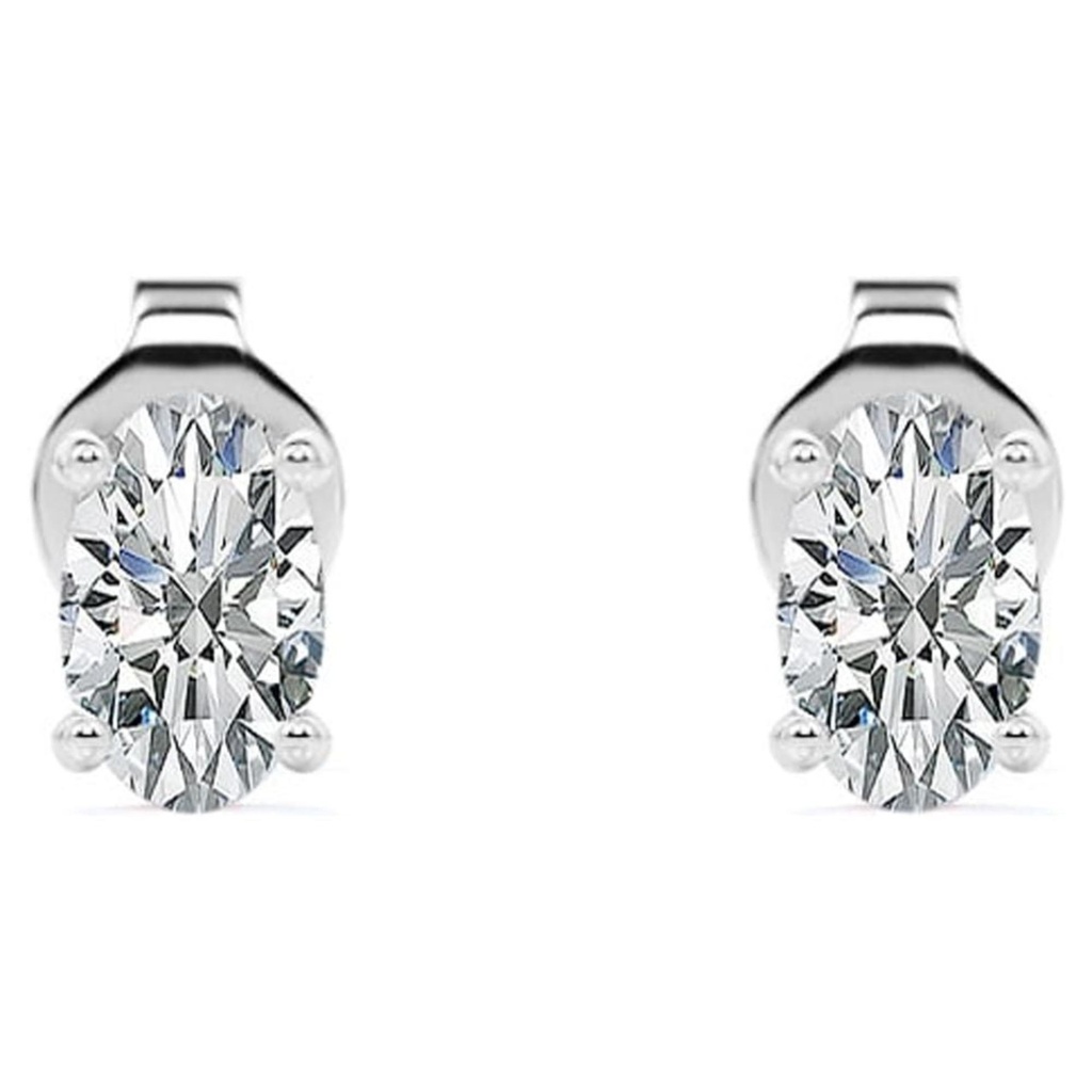  4 Prong Oval Cut Moissanite Solitaire Stud Earrings In 18K White Gold Plating Over Silver