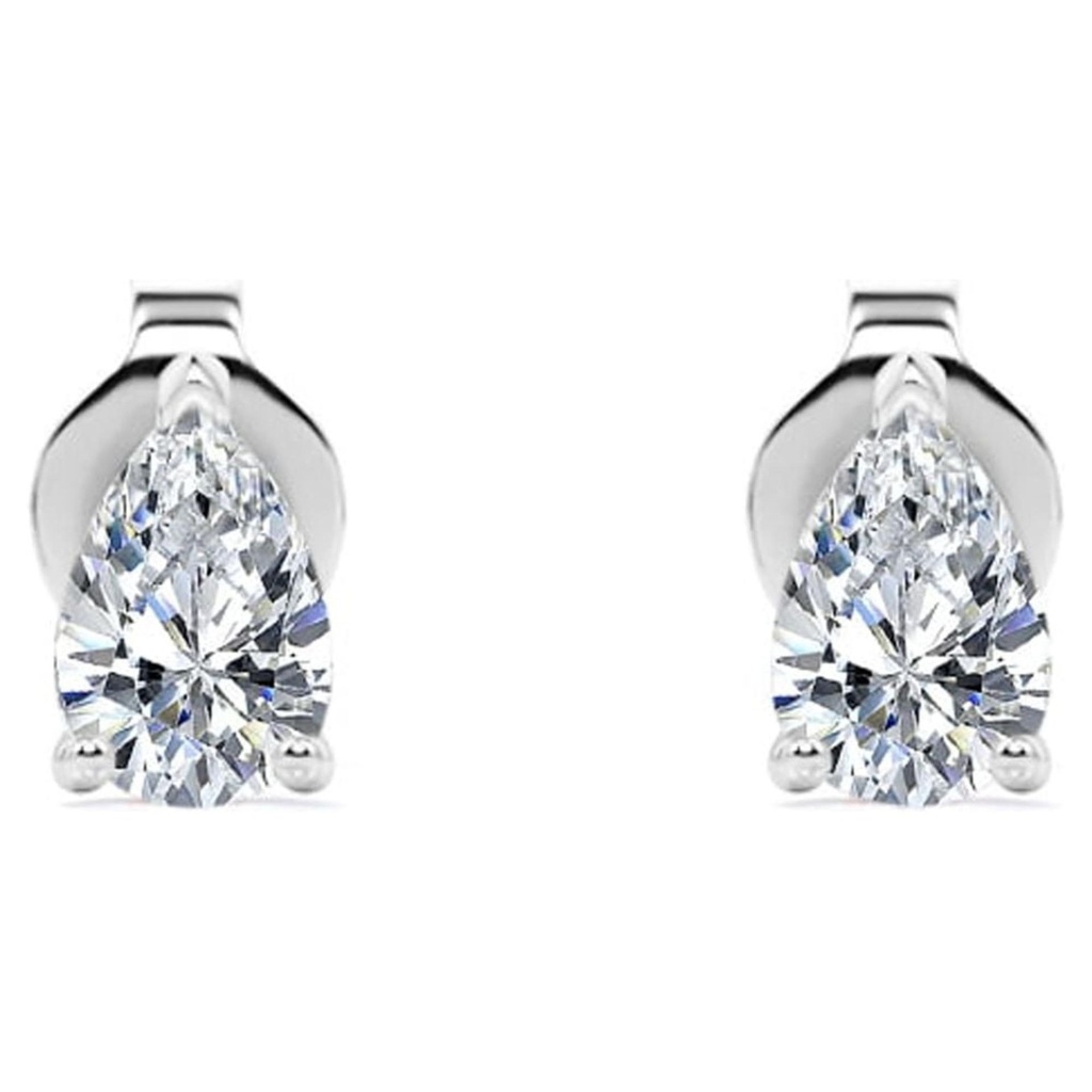 Pear Cut Moissanite Minimalist Solitaire Stud Earrings In 18K White Gold Plating Over Silver