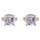 Princess Cut Moissanite 4 Prong Solitaire Stud Earrings In 18K Rose Gold Plating Over Silver