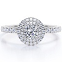 Dual Halo Set Round Shape  Pave Accented Band Engagement Ring - 18K White Gold Plating over Silver