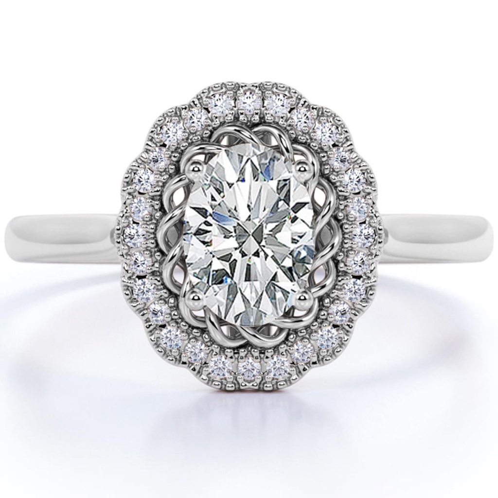  oval cut  and Diamond Halo infinity Engagement Ring in 10k White Gold