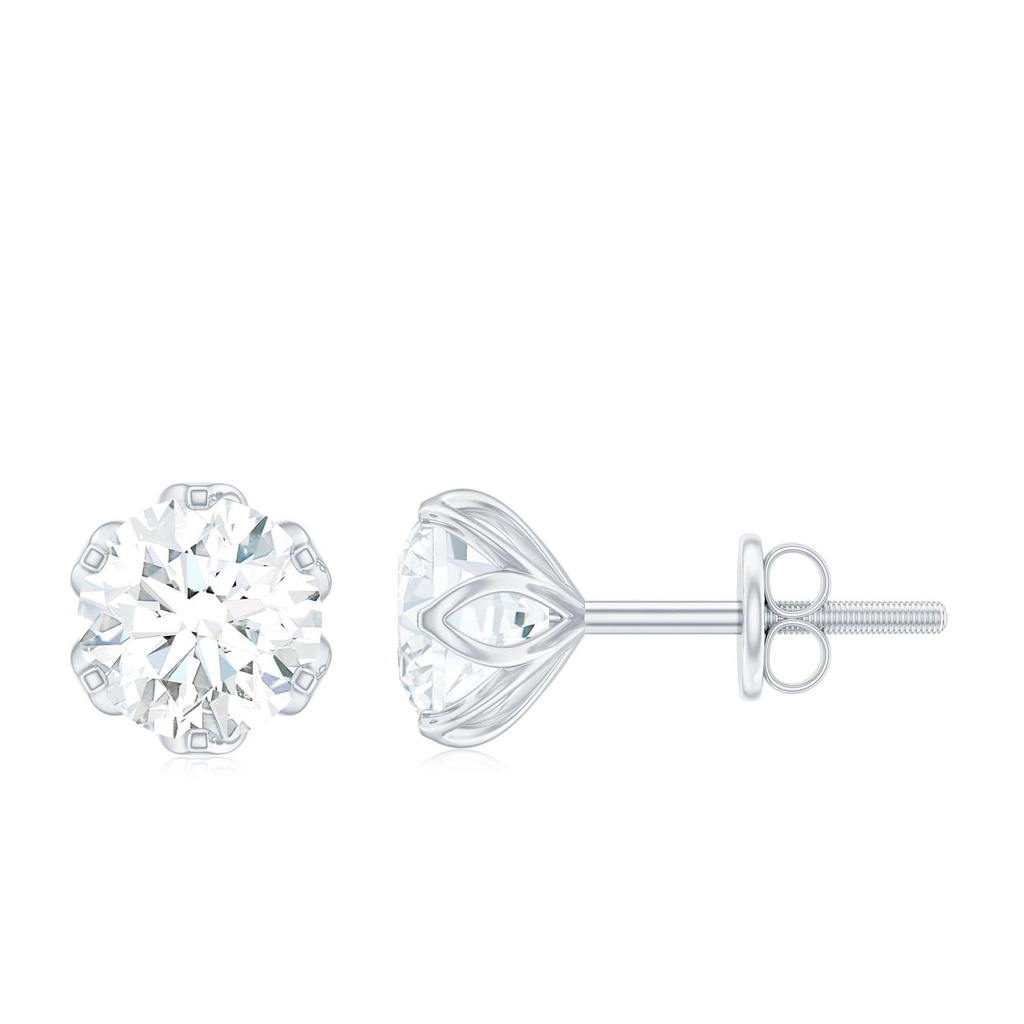 Certified Solitaire Stud Earrings in Lotus Basket Setting  925 Sterling Silver