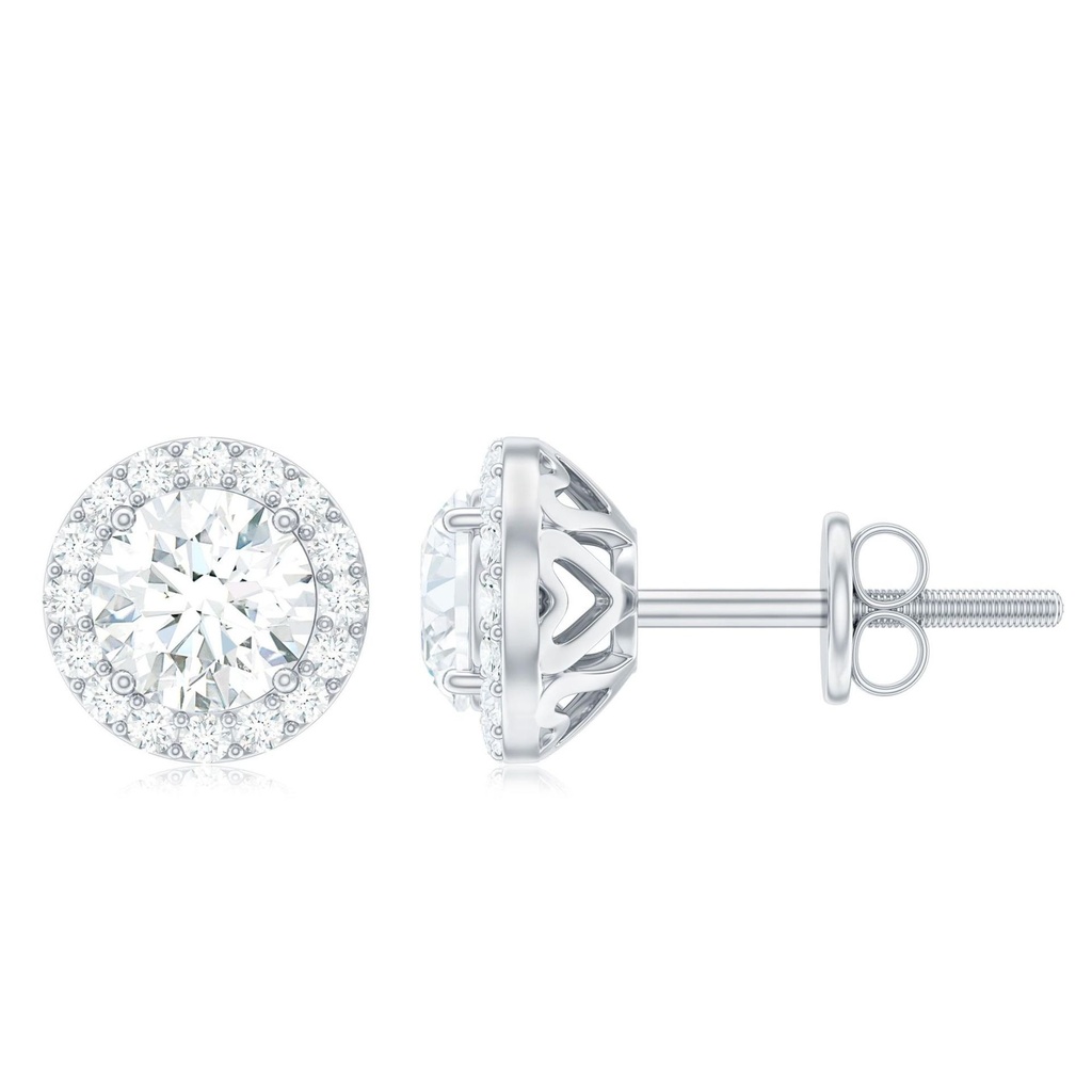 Certified Moissanite Stud Earrings with Halo for Women, 10K White Gold