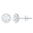 Certified Moissanite Stud Earrings with Halo for Women, 10K White Gold