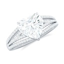Heart Shape  Engagement Ring - Designer Split Shank Ring, 925 Sterling Silver, US 4.00