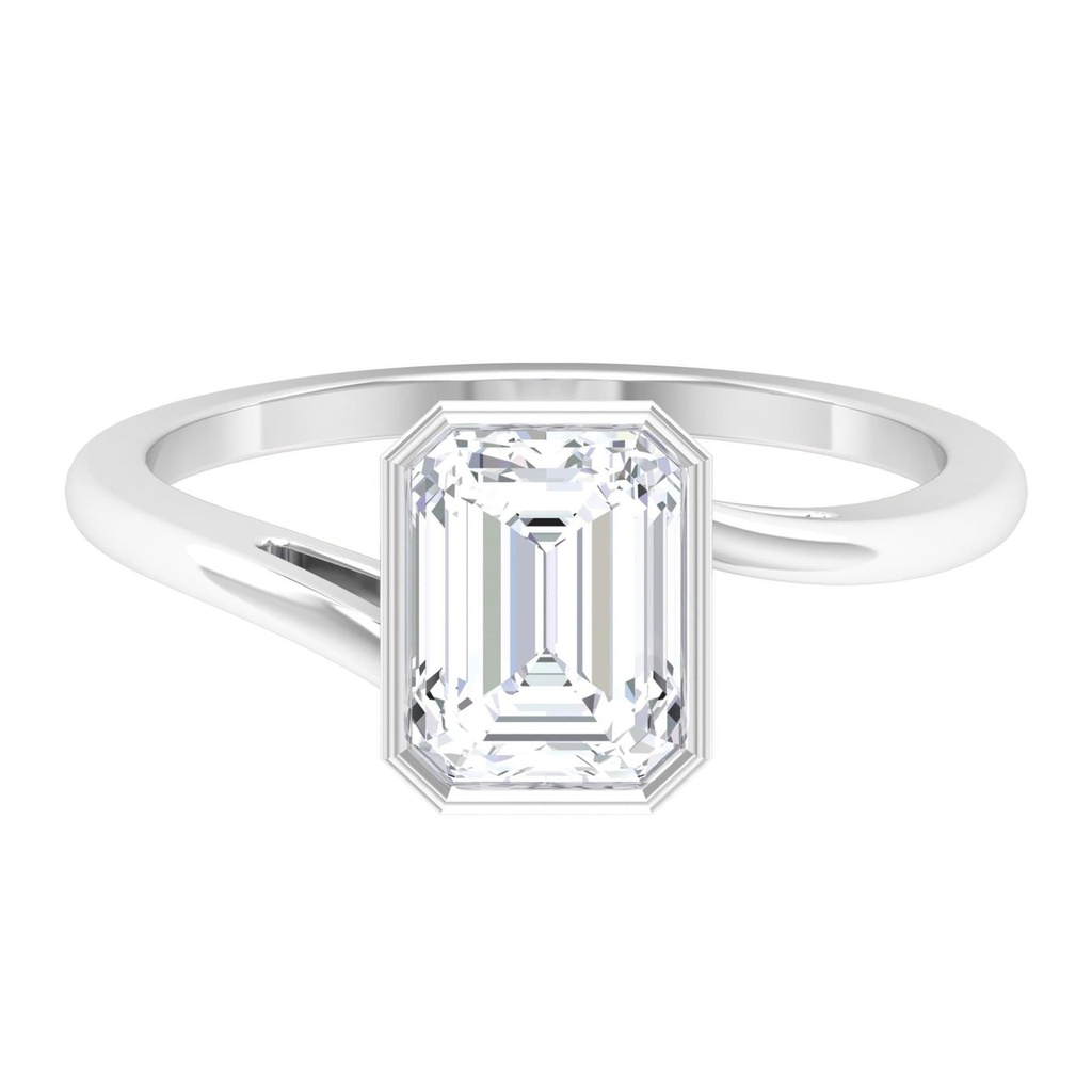 Emerald Cut Solitaire Moissanite Engagement Ring for Women, 925 Sterling Silver