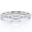 JeenMata East West  Emerald Cut Moissanite 4 Prong Set Pave Engagement Ring In 18K White Gold Plating Over Silver