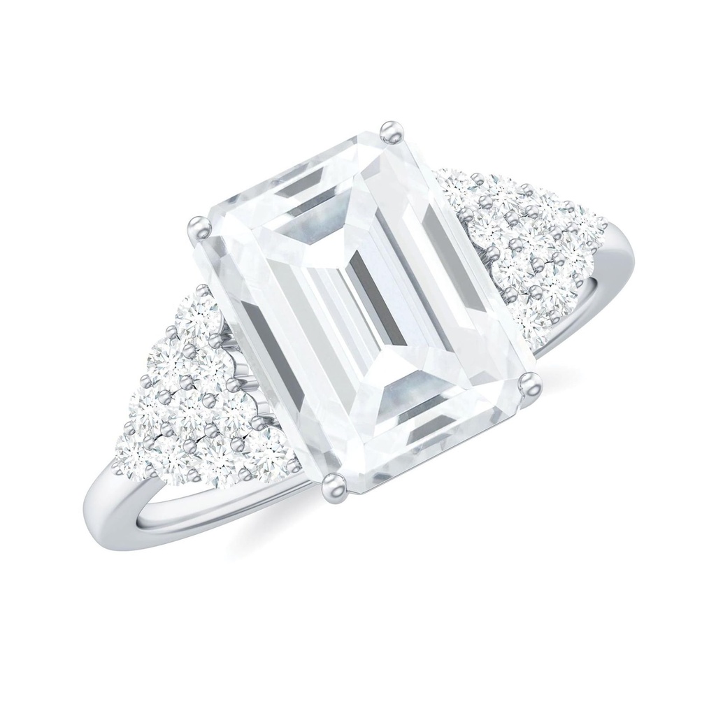 Statement Emerald Cut  Engagement Ring with Side Stones 925 Sterling Silver, 