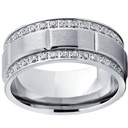  Men's Wedding Band Ring with Double Row Cubic Zirconia, Comfort Fit Sizes