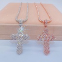 Sterling Silver Baguette Moissanite Cross Pendant with 3MM Tennis Chain | Hip Hop Jewelry