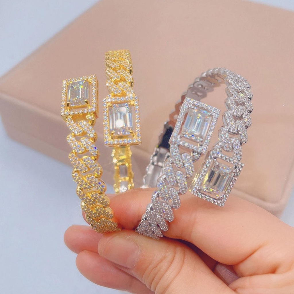 VVS Moissanite Diamond Cuff Bracelet, Iced Out Hip Hop Jewelry