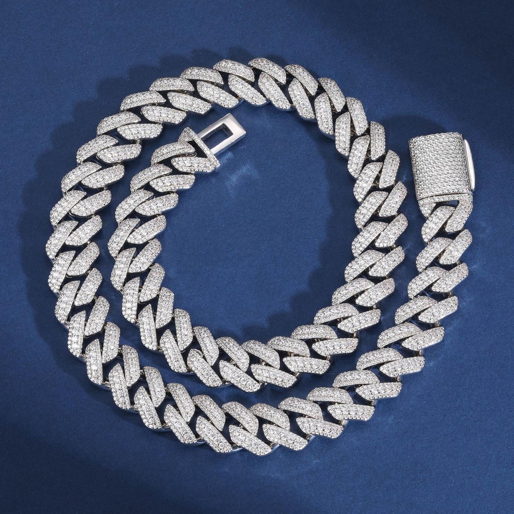  Micro 3 Rows Moisanite Cuban Link Chain