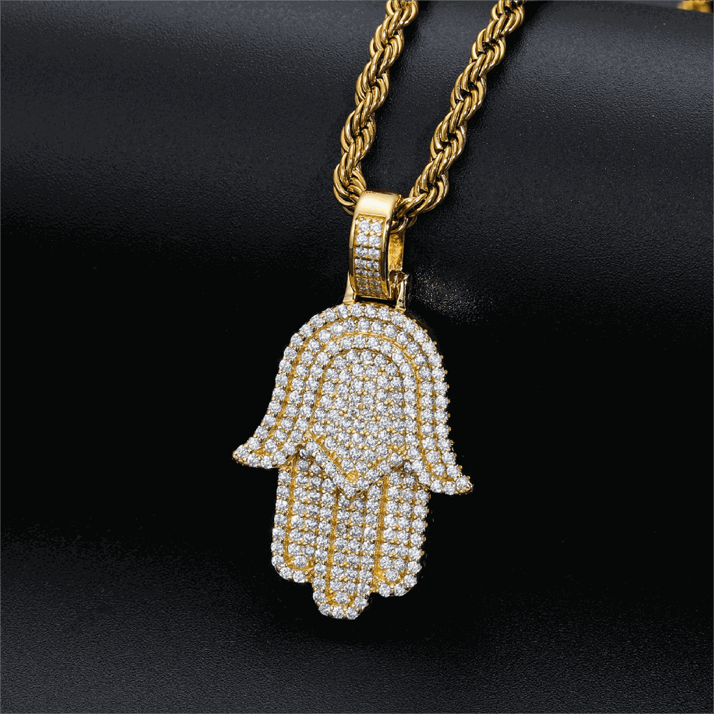 Micro Moissanite Hamsa Hand Pendant