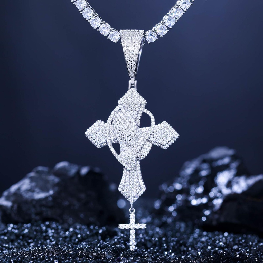  Moissanite Pray Hand Cross Pendant With Hanging Cross