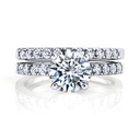  Round Moissanite 18K White Gold Over Silver Under Halo Bridal Set Wedding Engagement Ring Set