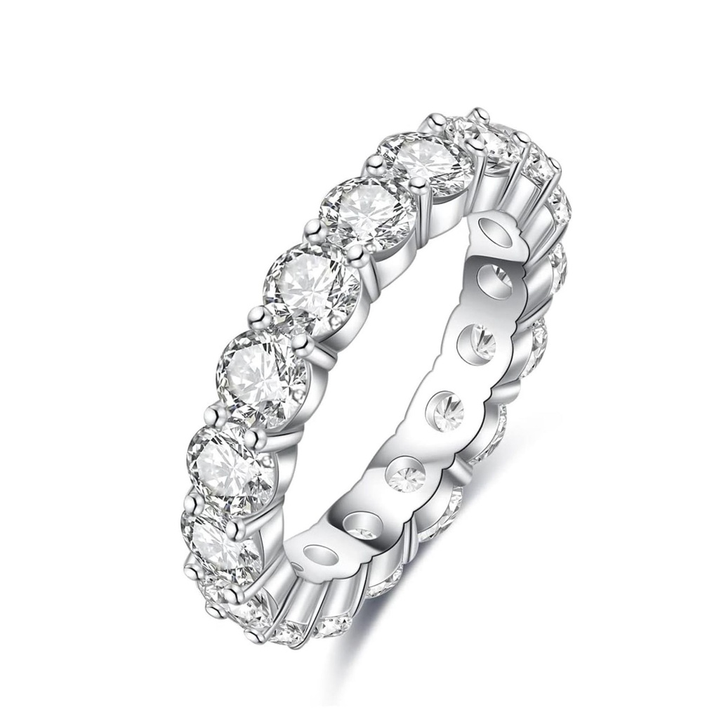  Moissanite Eternity Ring, Round Cut Lab Created Diamond Sterling Silver Wedding Band Ring for Women