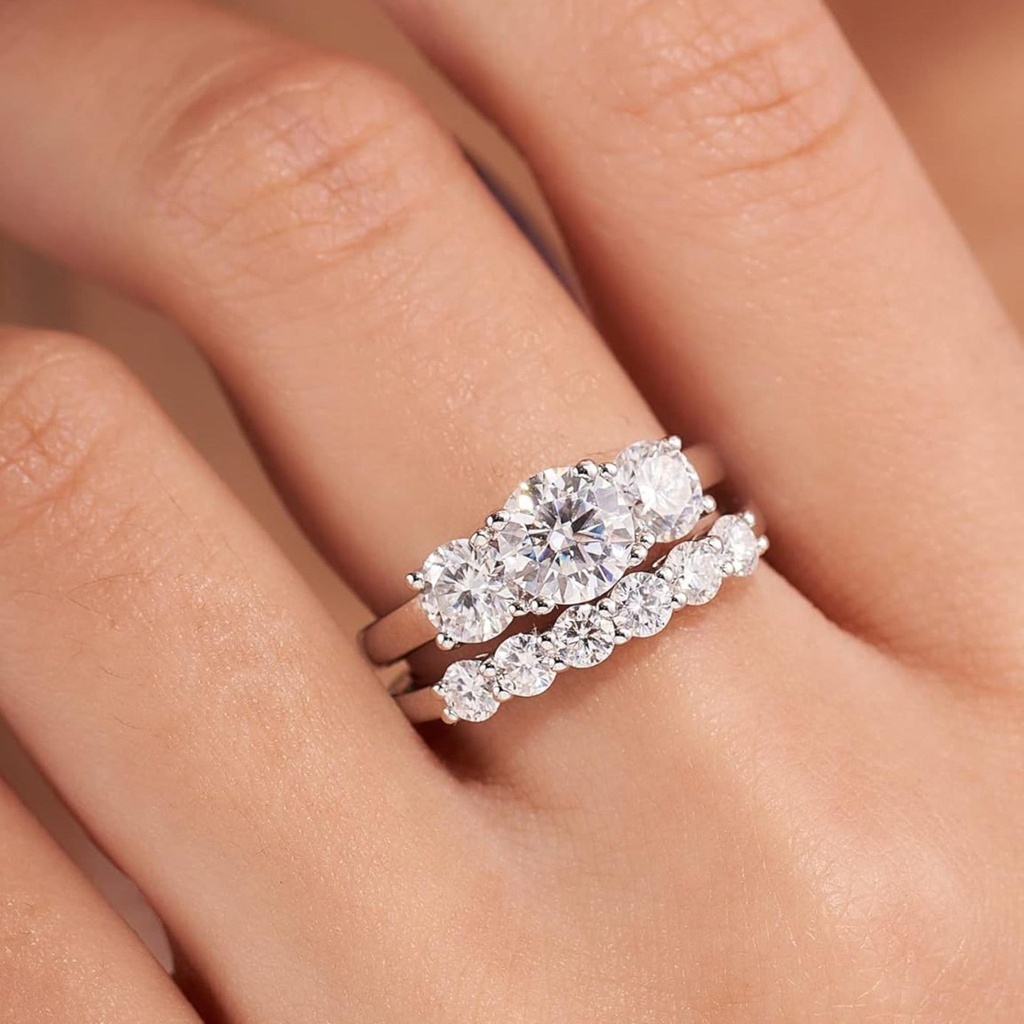 Moissanite Wedding Band for Women Eternity Bands Moissanite Wedding Rings for Women Sterling Siver Ring Anniversary Band White Gold Plated